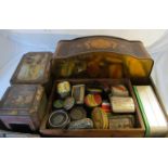 A collection of vintage tins including; 'Mackintosh's', Sheraton Cabinet, Chlorodine', Allenbury'
