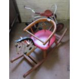 A 1960's child's tricycle and 1960's rocking horse made from beechwood marked Herlag, Germany