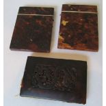 Two 19th Century tortoishell card cases inlaid pin design and a case with pierced dragon design