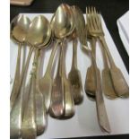 Three serving spoons 8 ozs, six plated serving spoons and five forks