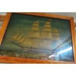 A picture on glass of three masted ship