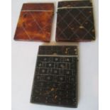 A 19th Century tortoiseshell card case rectangular and circle design and two others diamond