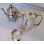 A silver plated Walker & Hall hot water jug, another, small teapot and bowl.