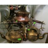 A brass samovar and two spirit kettles (s/a/f)