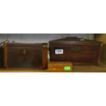 A 19th Century mahogany sewing box (a/f), tea caddy inlaid paterae and a small inlaid box
