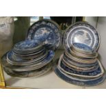 Various blue and white plates including Spode Italian