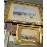 Jas Long Ferguson - watercolour harbour scene and K B Smallfield watercolour boats on shore