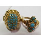 Two gold and turquoise rings