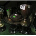 Various plated trophy cups and other plated items