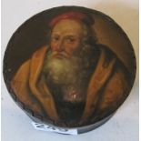 A lacquer box with painted portrait of bearded gentleman to lid