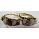A 9ct gold opal and diamond rings and 9ct gold opal and garnet ring