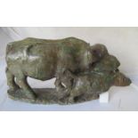 A hardstone model of buffalo and baby (restored)