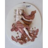 A 1920's porcelain plaque semi-nude lady with gilt and lustre shawl (slightly a/f)