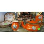 A Carlton Ware orange lustre part teaset and an English Imari part teaset