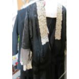 A Victorian black moire silk dress with lace edging and other clothing