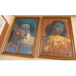 A print Oriental green faced lady and another