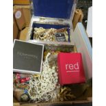 Various costume jewellery in silver coloured box, etc.