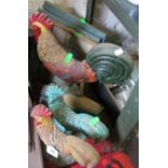 Three cockerel door stops and three cockerel pictures