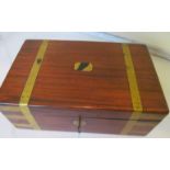A 19th Century mahogany and brass toiletry box with glass and plated bottles et cetera