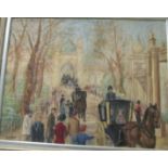 Genlloud? - oil on canvas horses and carriages by Brighton Pavilion, framed.