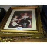 A pair of prints Charles II and Catherine of Braganza in gilt frames and two other portrait prints