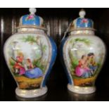 A large pair Dresden F. Hirsch jars and covers (both a/f)