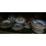 Various 19th Century blue and white and other plates and bowls