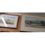E Evans - two watercolours and a print and a watercolour by Swift