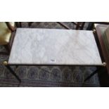 A pair of marble top occasional tables on black and gilt frames