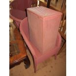 Three Lloyd Loom chairs and two linen baskets