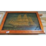 A picture on glass of three masted ship