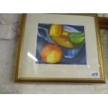 An oil on canvas Cognac Vineyards signed Grovett'85 and a picture fruit.