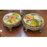 A pair of Victorian footstools with rose tapestry tops.