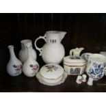 Two white Coalport jugs, a white Royal Worcester jug and other decorative china