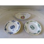 Two modern Meissen plates one blue the other green cockerel and dragon design and a Bavarian pierced