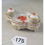 A Herend inkstand orange floral pattern