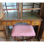 An Edwardian Sheraton style rosewood desk inlaid satinwood leaf motifs, leather inset top on tapered