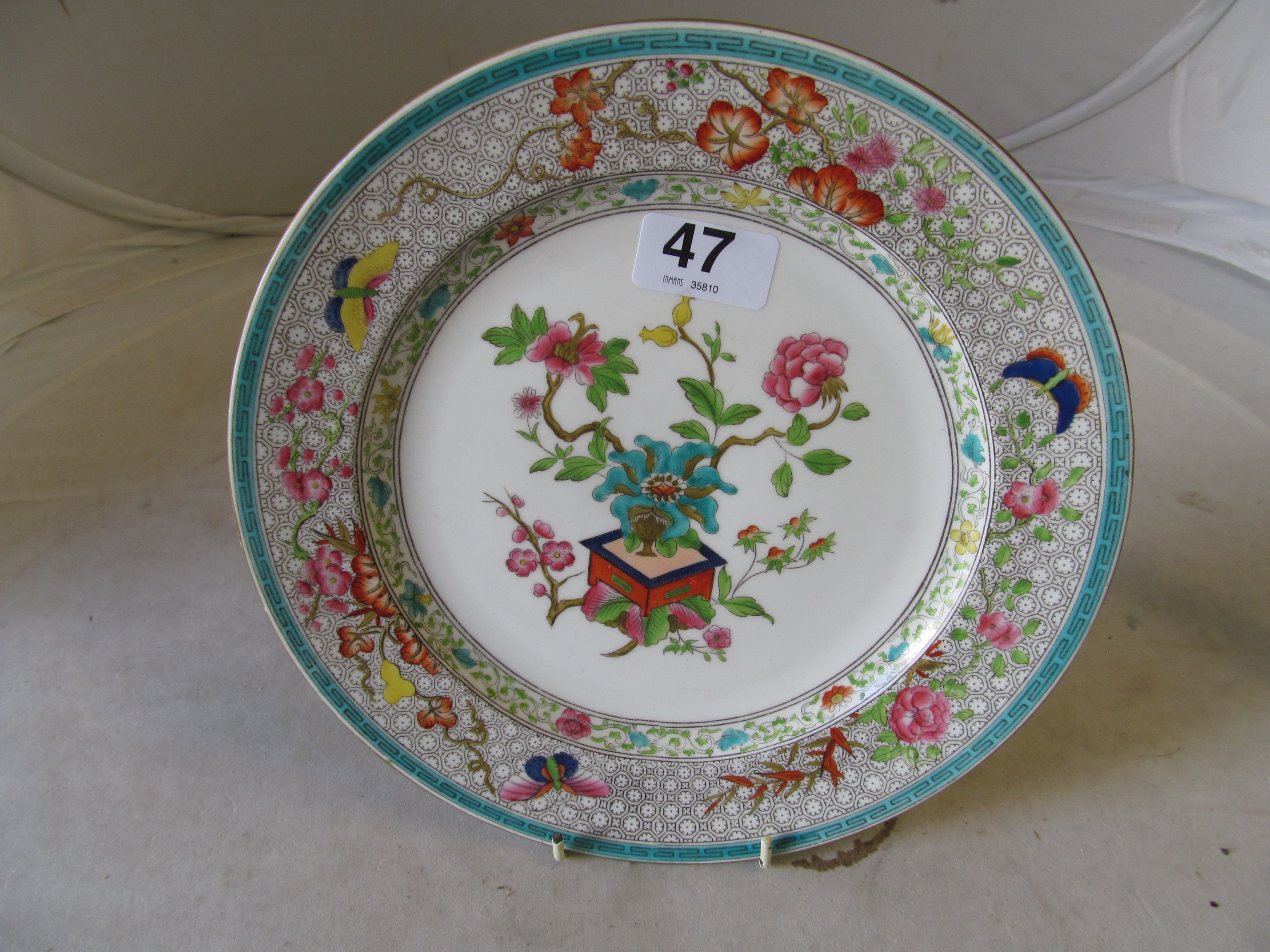 A Worcester Royal Porcelain works plate decorated flower arrangement within butterfly border