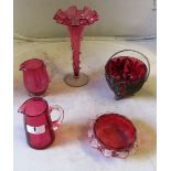 Various Cranberry glass including an epergne