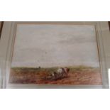 David Cox R.W.S - watercolour 'Seed Time' two horses ploughing a field signed and dated 1855 bearing