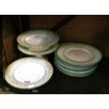 A Victorian Minton pottery dessert set with lattice weave pattern nine plates some marked & (a/f),