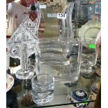 A Doulton glass vase, an Ittala glass vase, two glass candleholders and a Kosta glass maypole.