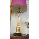 A large gilt column table lamp