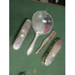 Various silver dressing table items and a silver mustard