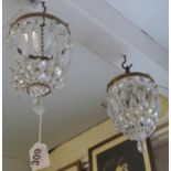 A pair of small basket form lustre light fittings