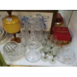 Two glass decanters and various glassware