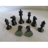 A Staunton ebony and boxwood chess set in mahogany box (some damage) JACQUES, King 4.5" approx