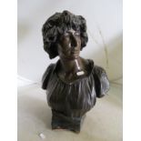 Barbery- a Spelter and terracotta bust of a lady signed and dated 1902