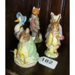 Five Beswick Beatrix Potter figures:- Benjamin Bunny, Mr Tod, Jemima Puddleduck, Pigling Bland and