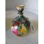 A Royal Worcester vase hand painted roses with green and blue pattern neck F126